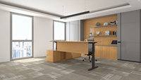 Bureau debout électrique modulaire moderne et durable en forme de L avec double moteur et armoire de rangement intégrée