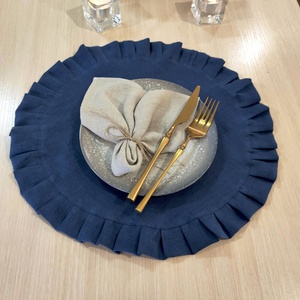 Personalized Ruffle Edge <b>Linen</b> Placemat Embroidered Monogram Dining <b>Table</b> <b>Cloth</b> 100% Pure <b>Linen</b> Napkins for Hotel Custom - Product Image 1