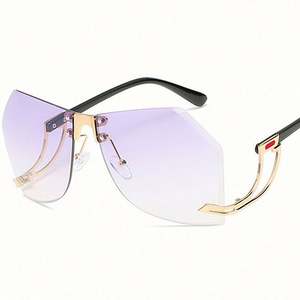 Lunettes de soleil surdimensionnées pour femmes, avec logo personnalisé, nouvelle mode rétro, monture en alliage sans bordure, irrégulières, UV400 - Product Image 4