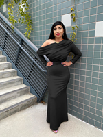 Vestido de Noche Maxi para Mujer al por Mayor, de un Solo Hombro, Manga Larga, Silueta en A, Fruncido, Elegante, con Cintura Imperio y Cola Capilla, para Fiesta Formal