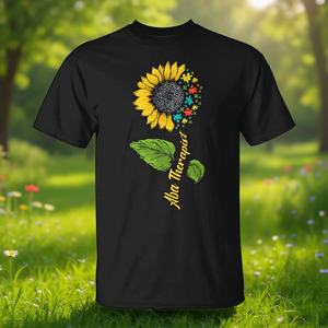 T-shirt Aba Therapist noir avec motif tournesol, unisexe, col rond, manches courtes, promotionnel pour adultes - Product Image 3