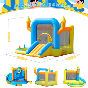 Château gonflable pour enfants avec toboggan, piscine, panier, cible de fléchettes et trampoline - Product Image 3