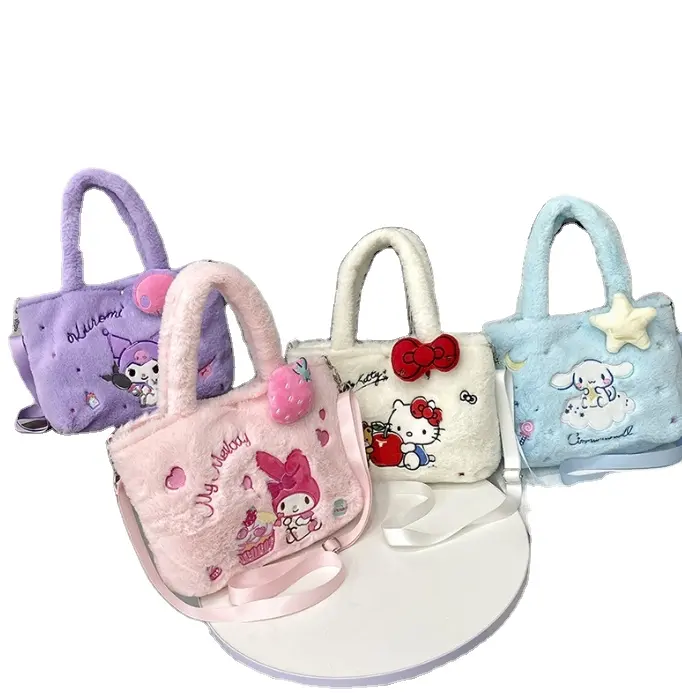 sanrio wholesale cartoon Kuromi Melody Laurel dog KT cat plush bag cartoon flower dress sanrio bags gift Plush Shoulder Bag