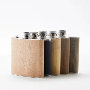 Wholesale Supply Hot Selling 3oz 4oz 5oz 6oz Wood Grain Leather Stainless Steel Wine Pocket Hip Flask For Party