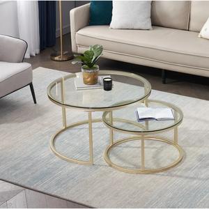 Mesa de centro de lujo moderna, mesa de centro de cristal, mesas laterales redondas con patas de Metal dorado, muebles para sala de estar - Product Image 1
