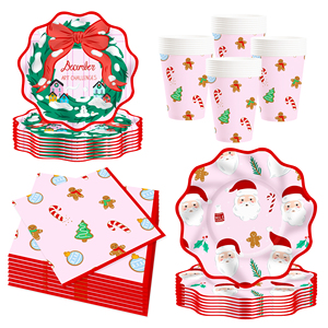 DAMAI Christmas Party Supplies <b>Disposable</b> Dinnerware Tableware Favors for 8 Guests Christmas Party Plates Napkins Tableware Set - Product Image 3