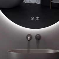 Espejo de Baño Ovalado Minimalista con Retroiluminación LED, Táctil, Regulable, de Pared, con Luz Cálida