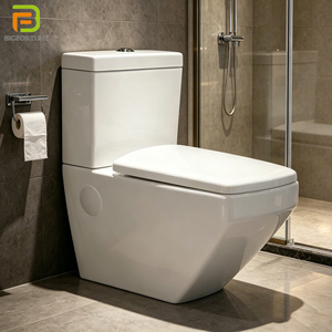 WC en céramique durable de style européen, deux pièces, à chasse d'eau par gravité, à poser au sol, en porcelaine, carré - Product Image 1