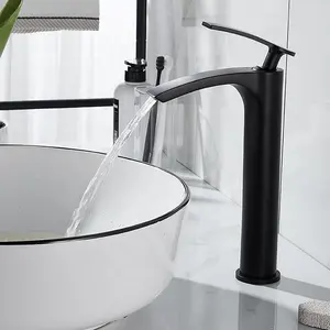 Art Basin Sink Faucet Bathroom Mixer Tap Modern Matte Black Unique Waterfall Faucet