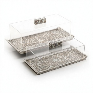 Ensemble de 2 plateaux de service pour aliments avec couvercle en acrylique, design le plus récent, plateau pour desserts et chocolats au prix le plus bas - Product Image 1