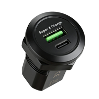 Prise de charge rapide double port PD+QC3.0 12/24V, chargeur USB Type C intégré pour moto, camion, marine