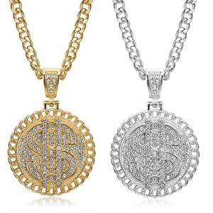 Hip Hop dólar helado diamante moneda Pvd Acero inoxidable joyería de moda fina colgantes collares 18K chapado en oro para mujeres 2024 - Product Image 1