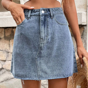 Mini abito a trapezio a vita alta blu da donna Casual alla moda estiva <span class=keywords><strong>gonna</strong></span> corta <span class=keywords><strong>con</strong></span> orlo sfrangiato - Product Image 6