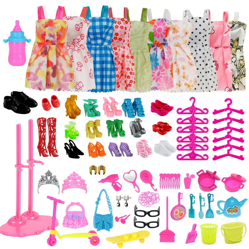 85 items/set 10 dress 18 shoes 12 clothes hangers and 45 doll accessories doll clothes set for bjd doll