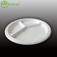 10 pouces 3 compartiments pas cher emporter nouveau Style assiette jetable alimentaire jetable assiette ronde 500 pièces/carton
