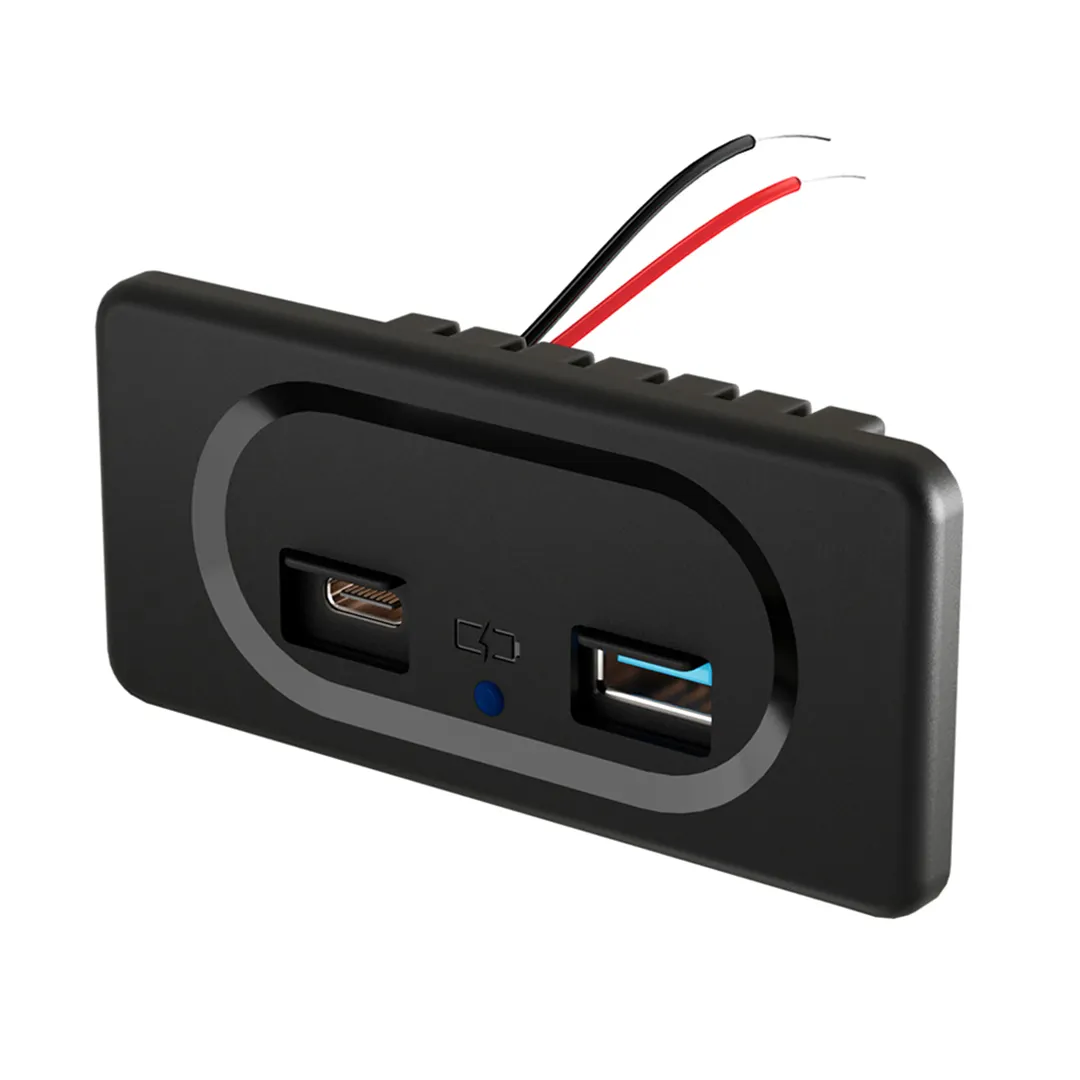 Rv aksesuarları 24V giriş kare 12V araba Usb C duvar soket çift Usb Qc 3.0 tipi C Pd 12V dikdörtgen Usb soket