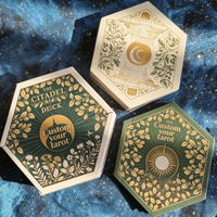 Cartes de tarot hexagonales personnalisées en gros, boîte rigide, bordure dorée, guide, utilisation éducative et de divertissement