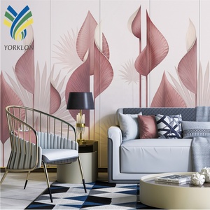 YKEX 081 Home Interior Decor Pink <strong>Green</strong> Leaves TV <strong>Background</strong> Nature 3D Wall Paper Murals Palm Leaf <strong>Wallpaper</strong> - Product Image 2