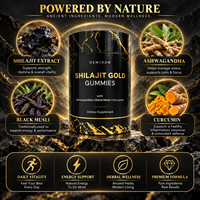 Gummies de Shilajit avec Ashwagandha et Gingembre pour l'énergie et la croissance musculaire des adultes, 2 par jour, flacon de 60 unités