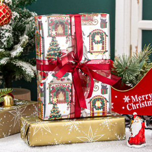 Reversible Wrapping <b>Paper</b> Roll 17 Inch X 33 Feet Santa Claus Christmas Tree Rocking Horse Fireplace <b>Patterns</b> - Product Image 2