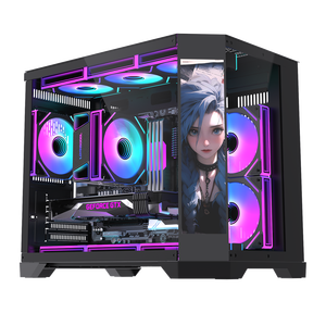 Lovingcool PC Case Mid Tower Micro ATX Gaming <span class=keywords><strong>Computer</strong></span> <span class=keywords><strong>Desktop</strong></span> con pantalla LCD <span class=keywords><strong>Computer</strong></span> Cases & Towers Glass PC Chasis Case - Product Image 1