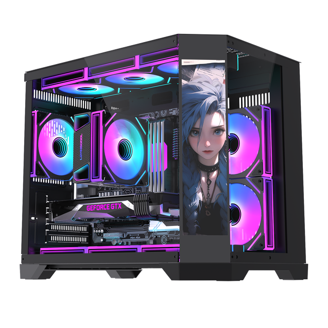 Lovingcool PC Case Mid Tower Micro ATX Gaming Computer Desktop with LCD Screen Computer Cases & Towers Glass PC Chassis Casing