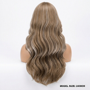 Perruque longue ondulée blonde, naturelle et réaliste, résistante à la chaleur, douce et légère, avec dentelle frontale, bonnet moyen, pour usage quotidien - Product Image 5