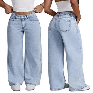 Pantalones Vaqueros de Mujer Personalizados de Cintura Alta y Pierna Ancha, Ajuste Holgado, Largura al Tobillo, Algodón Lavado, Estilo Casual de Primavera - Product Image 5