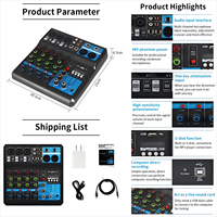 Console audio professionnelle 5 canaux avec alimentation fantôme 48V, mini table de mixage DJ avec USB pour l'enregistrement, le karaoké, la lecture sur PC, table de mixage audio