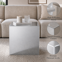 Table cube en acrylique miroir élégante et minimaliste, surface brillante, légère et facile à nettoyer, vente en gros directe usine