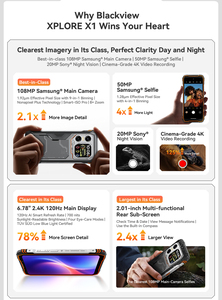 Blackview Xplore สมาร์ทโฟน5G ที่ทนทาน X1 12GB + 256GB 120Hz LCD 6.78 ''10000mAh 108MP หลัง50MP ด้านหน้า55W ชาร์จเร็ว NFC - Product Image 5