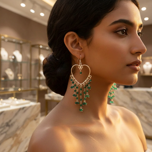 Women's 925 <b>Silver</b> Emerald Heart Drop Earrings 18K Gold Plated Gold Main Stone for Weddings and Parties - Product Image 3