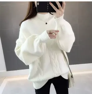 Fashion autumn winter long sleeve loose o neck pullover knit women sweater