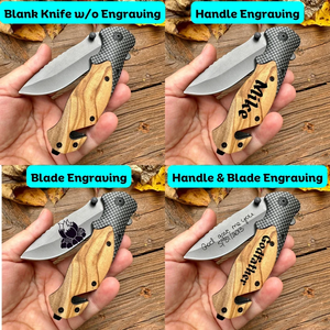 Coltello Tascabile con Manico in Legno e Incisione di Pesce/Squalo, Coltello Pieghevole Incidibile, Regalo di Natale <span class=keywords><strong>per</strong></span> la <span class=keywords><strong>Cucina</strong></span>, Disponibile negli USA - Product Image 6