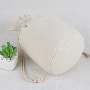 Bolsa de algodón de lona blanca natural personalizada, cordón con doble cuerda de algodón, fondo redondo - Product Image 4