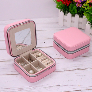 Small jewelry case travel necklace box earing organizer leather jewelry box with mirror