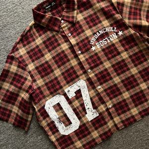 Chemise à rayures en coton de haute qualité personnalisée, chemise à manches courtes ample vintage imprimée pour l'été, coupe ample, boutonnée, à carreaux - Product Image 3