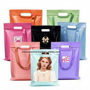 Custom logo Printed Fold Plastic Black Thank You Die Cut Handle Carry Shopping Packaging Bags for Boutique Retail Shopping - Product Image 1