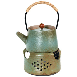 Théière amusante en céramique avec support pour bougie, résistante à la chaleur, pour le camping, service à thé Kung Fu, glaçure en pierre bleue - Product Image 5