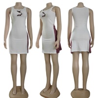 Robe d'été mini sexy pour femme de marque célèbre 2025, col rond, sans manches, imprimé design, élégante, luxueuse, côtelée, décontractée