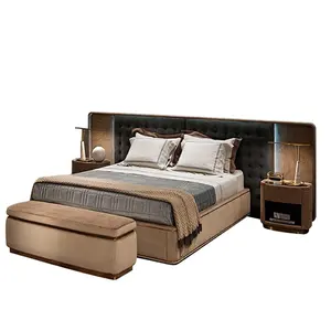 Ajj Villa furniture mobili su misura per ville e case di lusso camere da letto set di mobili in pelle marrone per camera da letto