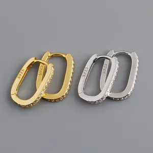 2022 Fashion Earring Trendy 925 Sterling Silver Oval Round Designer Luxury Diamond Hoop Earrings For Women With 18k Gold Plated
