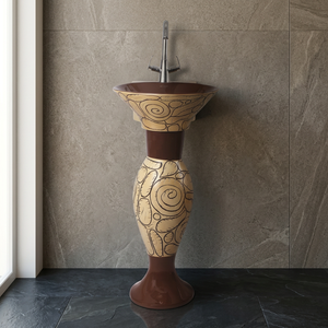 Juego de pedestal de lavabo de cerámica de dos piezas de diseñador, lavabo de Arte de Color para tocador de baño Morbi India - Product Image 5