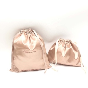 Custom Hair Wig <b>Extension</b> Packaging Drawstring Satin Bag Lingerie Clothing Silk Satin Gift Bag With Custom Logo - Product Image 5