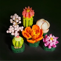 Mini Taman Mainan Tanaman Sukulen Kaktus Peony Bonsai Dekorasi Pot Ornamen Anak-anak DIY Bata Set Mainan Bunga Blok Bangunan