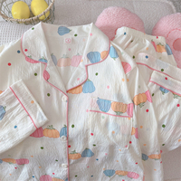 Dames lente/zomer/herfst lange mouwen elegante pyjamaset met letterprint 100% katoen reverskraag elastische taille sneldrogend