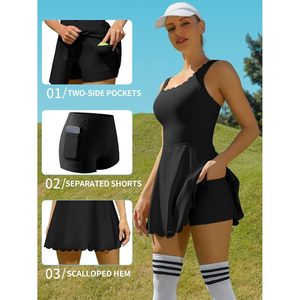 FOXA Golf Dress Women Scalloped Neckline Sleeveless Tennis Dress Black S Breathable Athletic <b>Skirt</b> - Product Image 4