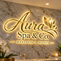 Conception de panneau personnalisé, panneau rétroéclairé en métal doré pour café, SPA, salon de beauté, salon de manucure