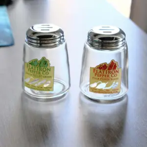 印刷标志玻璃香料罐7盎司圆形香料容器咖喱粉黑胡椒玻璃调味瓶，带金属密封盖