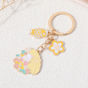 Lovely Cute Japanese Zinc Alloy Enamel Carabiner Keychain Cherry Blossom Kimono Umbrella <strong>Sweet</strong> Style Women Girls Friendship <strong>Gift</strong> - Product Image 5